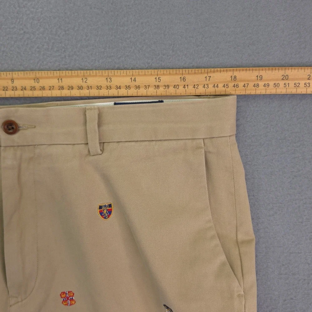 POLO RALPH LAUREN Chino Pants Crest Embroidery Khaki 35x32 Classic Fit Cotton